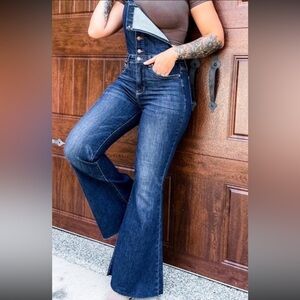 NWT Judy Blue Flare Denim Jean Overalls Tummy Control Raw Hem Retro Women’s XL